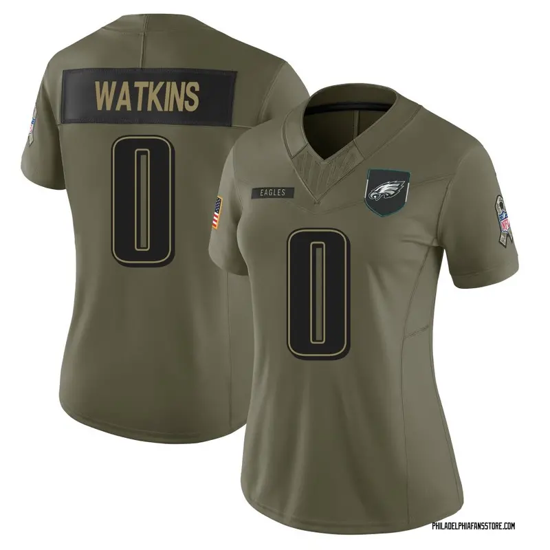 Women's Olive Limited Quez Watkins Philadelphia 2025 Salute to Service Jersey