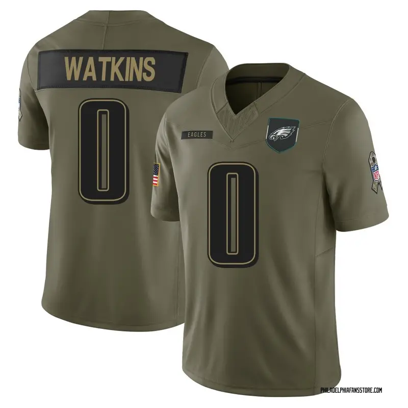 Youth Olive Limited Quez Watkins Philadelphia 2025 Salute to Service Jersey